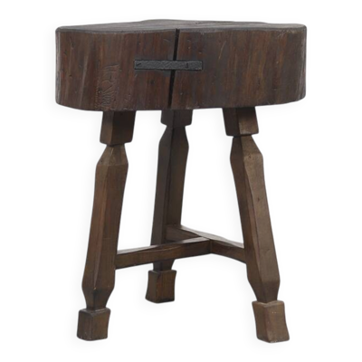 Table de ferme rustique antique en chêne Wabi Sabi ou table d'appoint