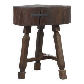 Antique Rustic Farmhouse Wabi Sabi Oak Butcher Block or Side Table