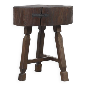 Table de ferme rustique antique en chêne Wabi Sabi ou table d'appoint