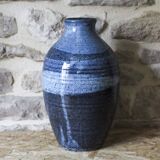 Enameled stoneware vase signed