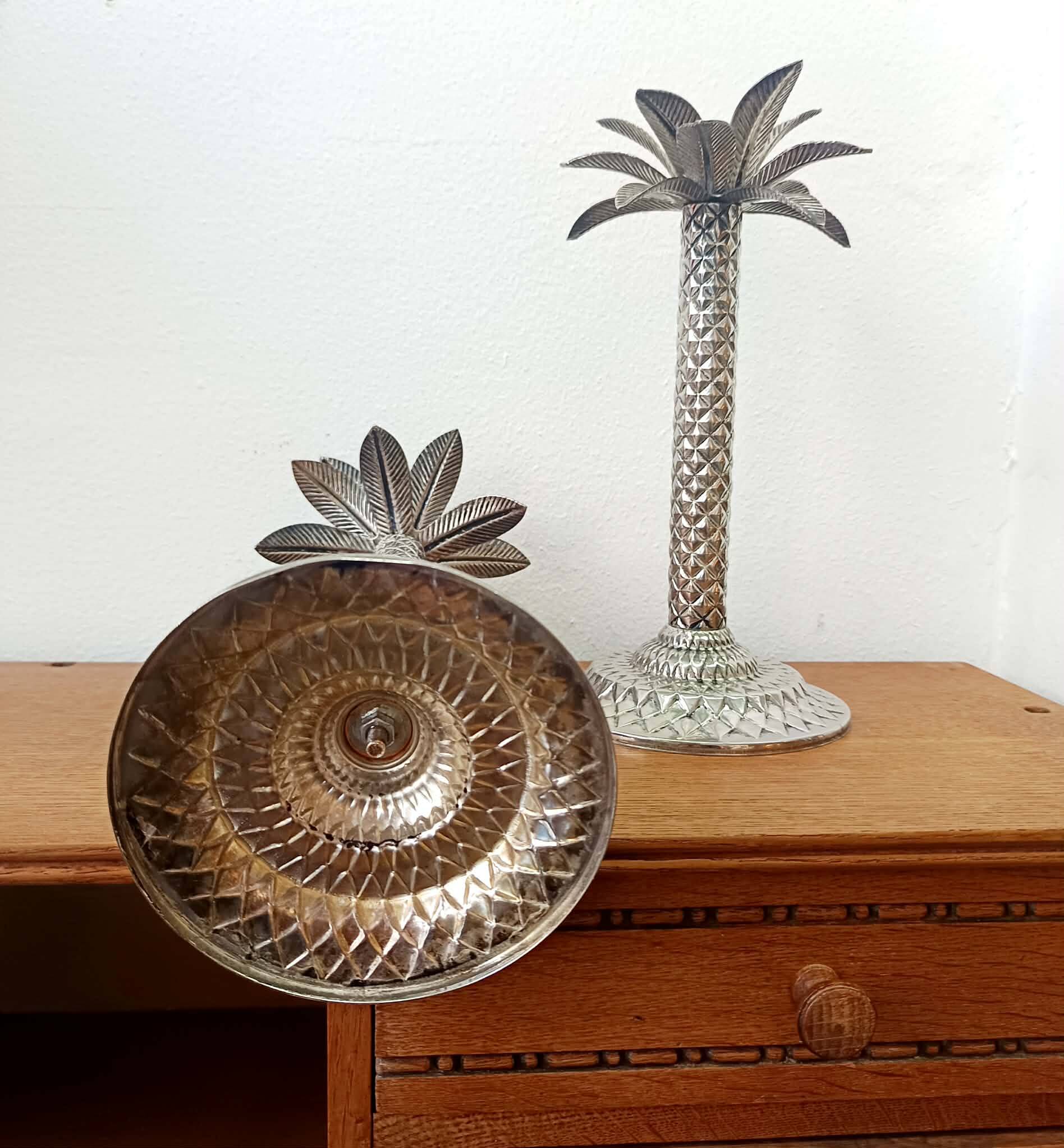 Vintage silver-plated palm candlesticks
