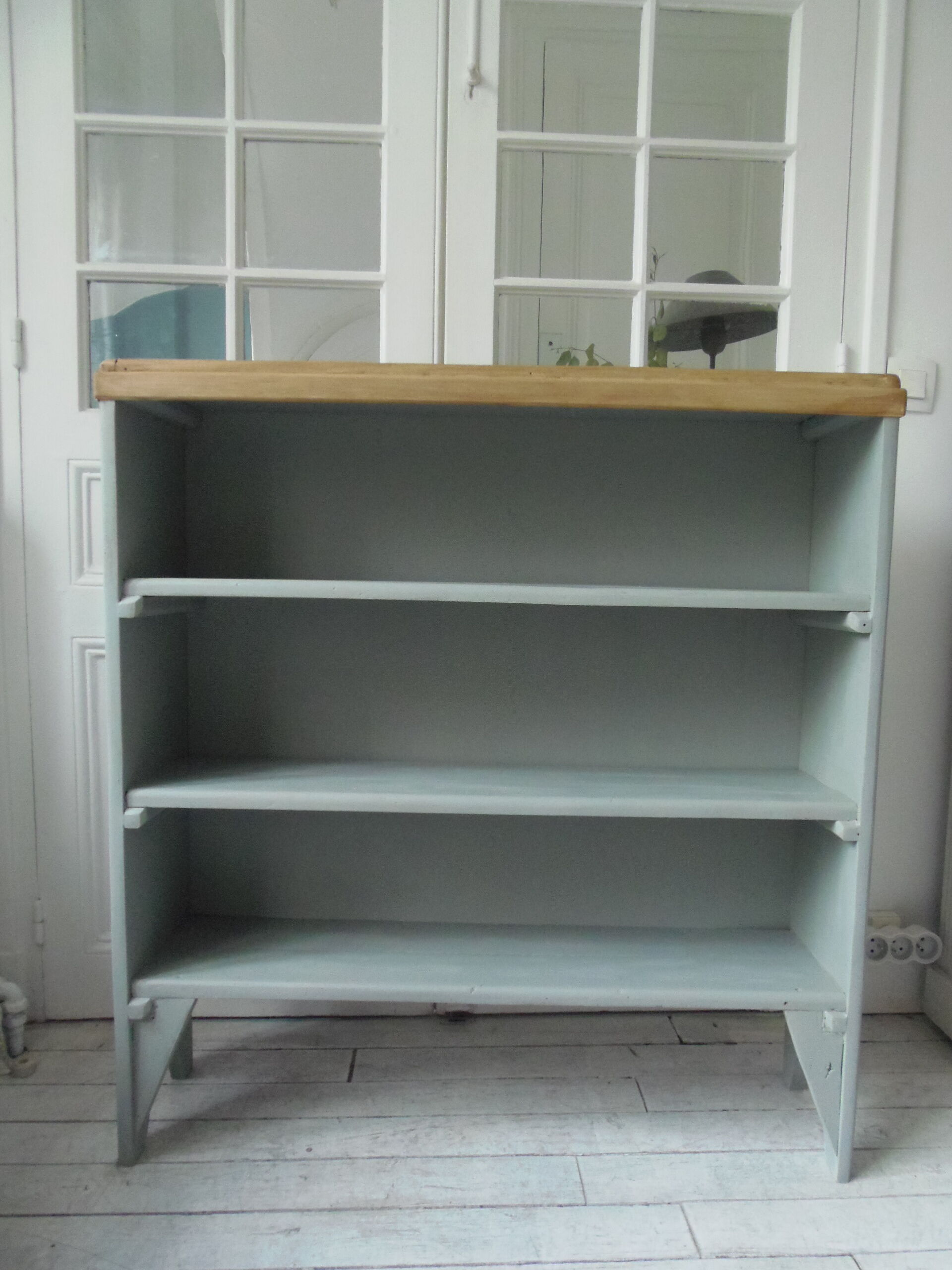 Vintage bookcase green of gray wooden top