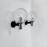 Pair of vintage XL wall lights, chrome metal and bubble glass, France, 1970.