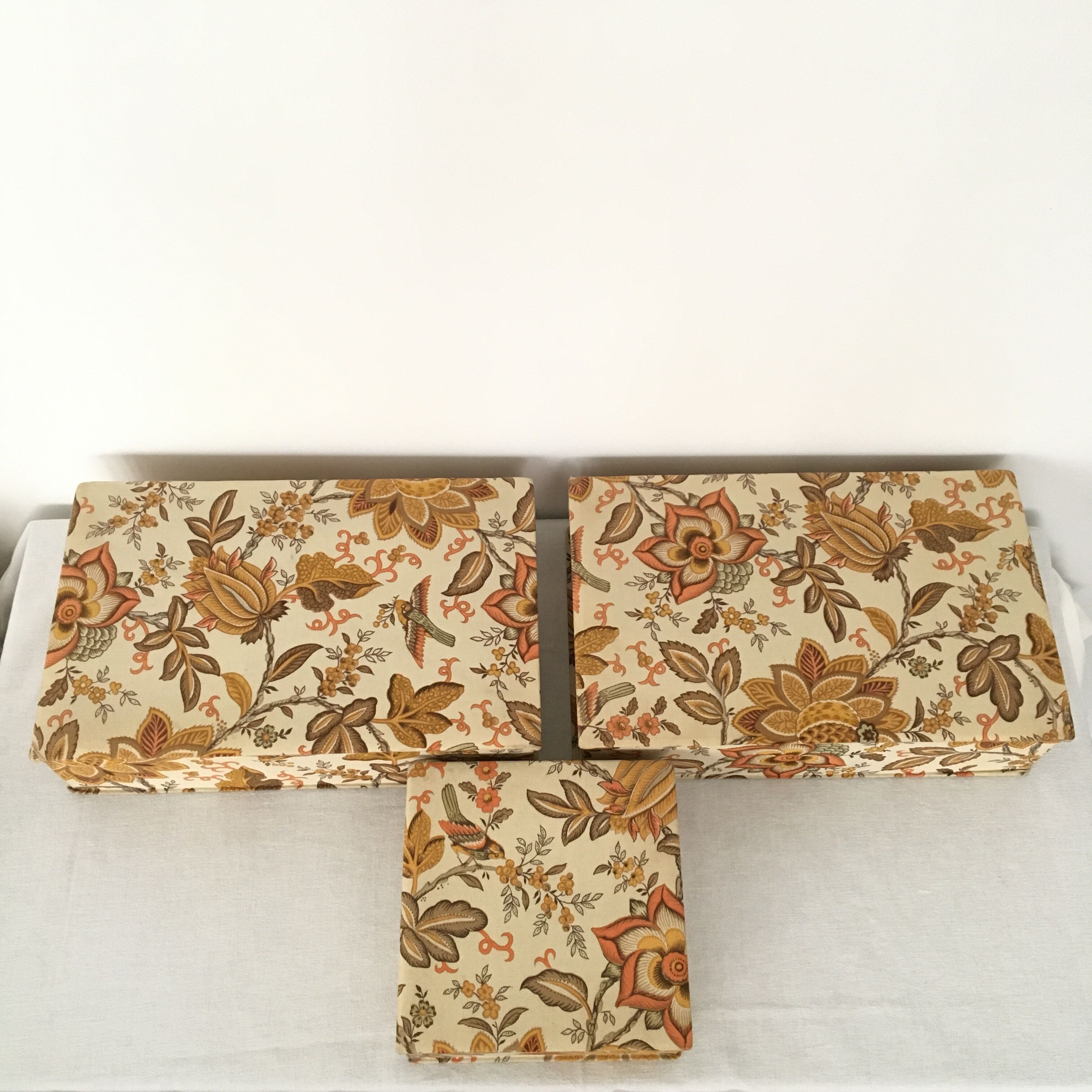 Set of 3 old cloth boxes