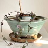 Vintage ceramic tripod pot and saucer