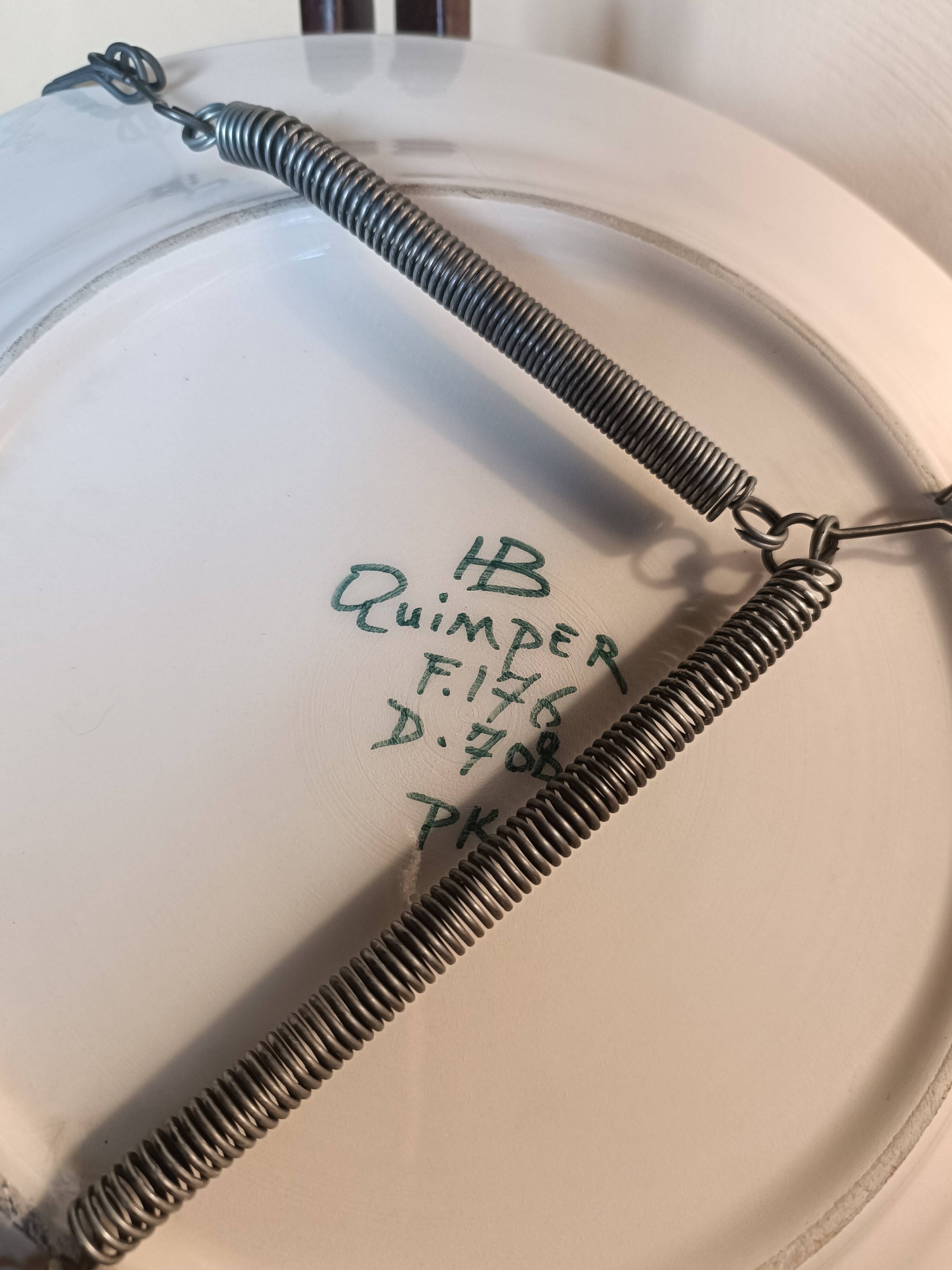 Two HB Quimper faience plates with pearl/embroidery decoration.