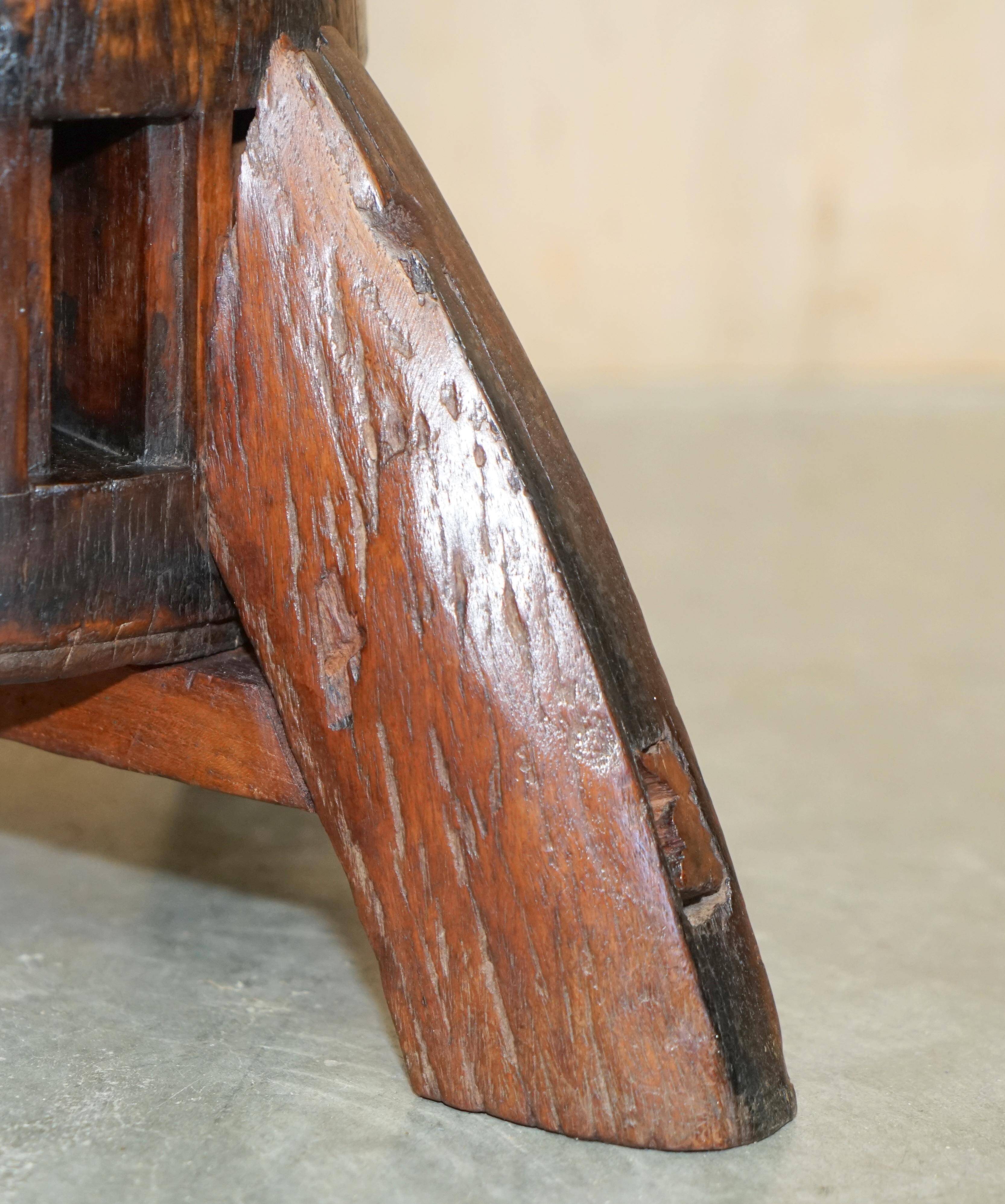 Antique captain's swivel chair on a draft horse wheel from around 1760.