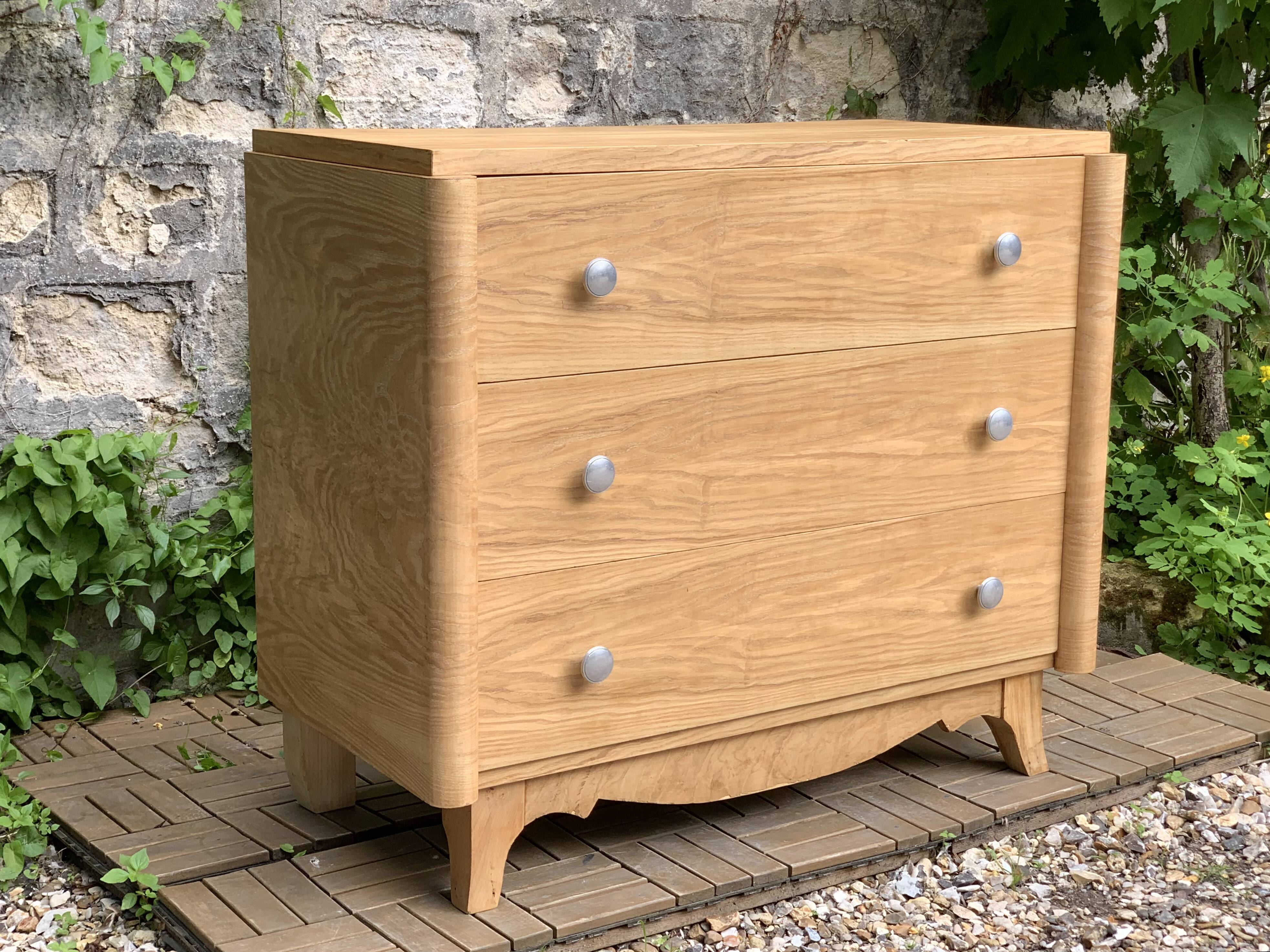 Raw oak art deco chest of drawers