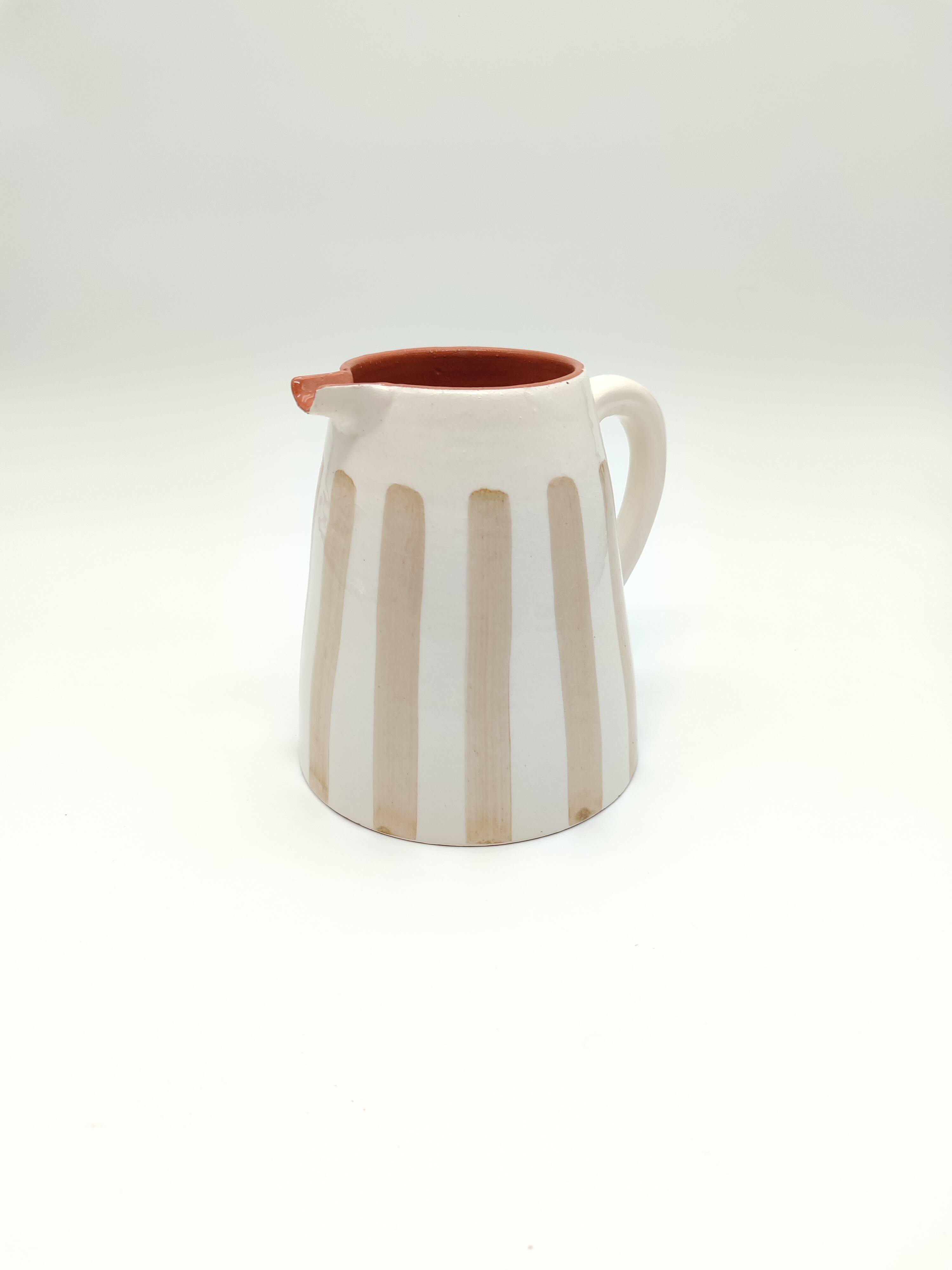100% Handmade Two-Tone Striped Ceramic Pitcher