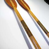 Pair of old oars, wood and brass