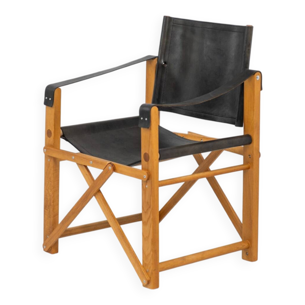 fauteuil safari en chêne et cuir