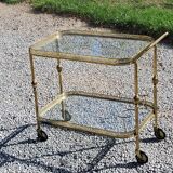 Rolling service of the 50s and 60s in gilded brass double glass trays