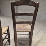 Pair of rustic country mountain straw chairs, old 1950s