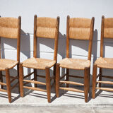 Wooden and straw chair x 4, chair with seat and straw back, chalet, countryside, decoration