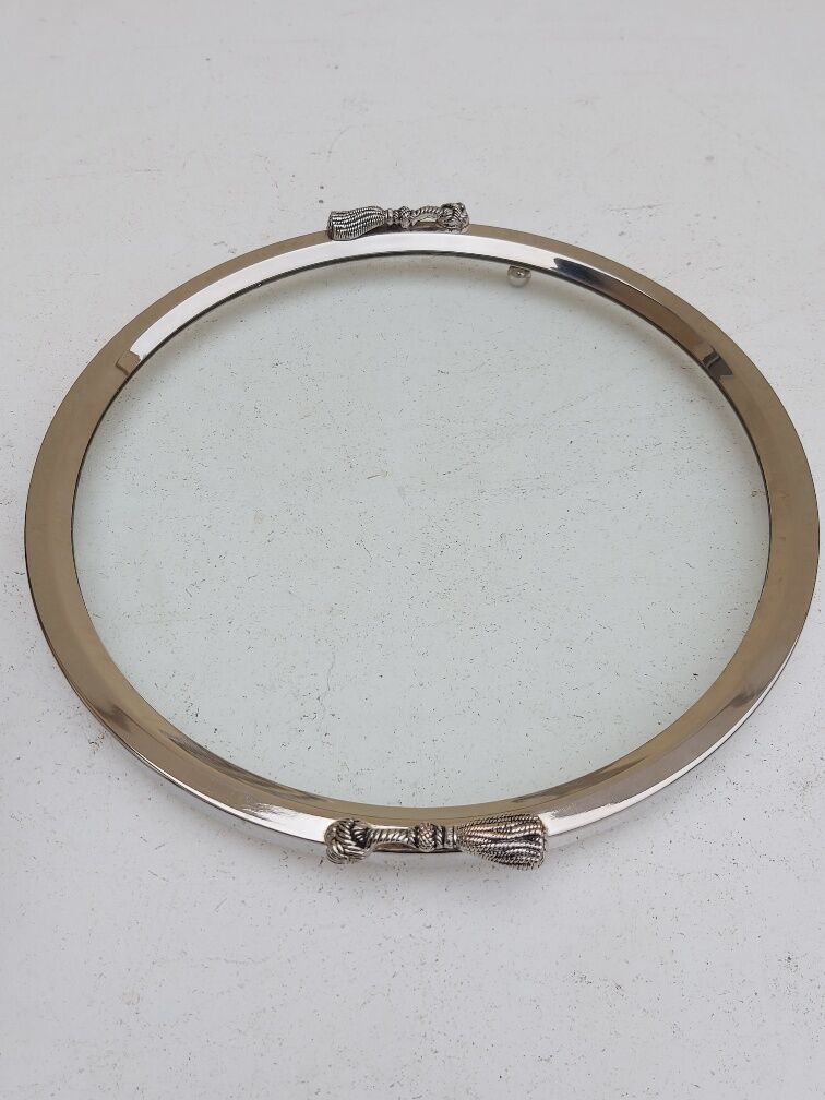 Round tray silver metal 70s