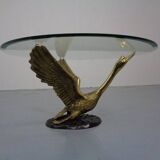 French Swan Coffee Table in Brass and Glass, 1960s
