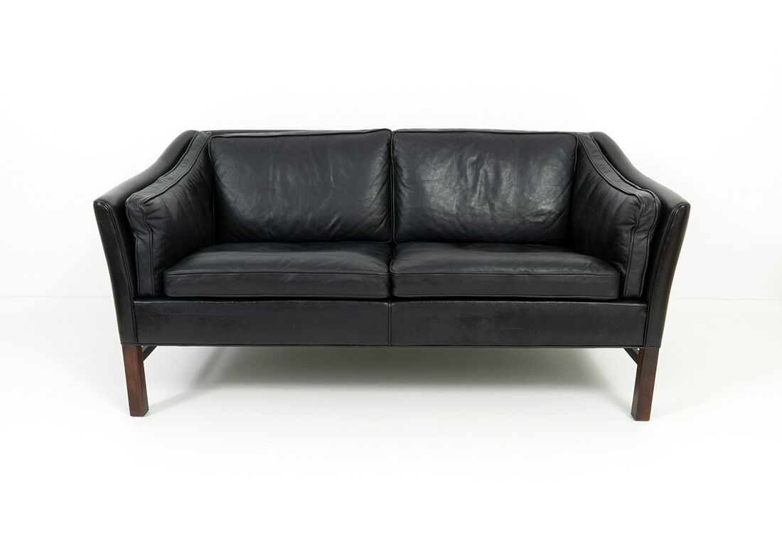 Vintage Danish Black Leather 2-Seater Sofa from Grant Mobelfabrik