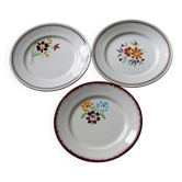 3 assiettes à dessert faïence Salins France peinture main