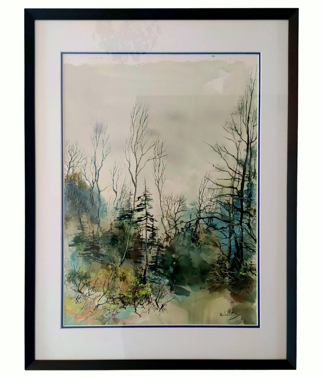 Painting signed Michel COLIN (1934) – Watercolor – Vosges undergrowth