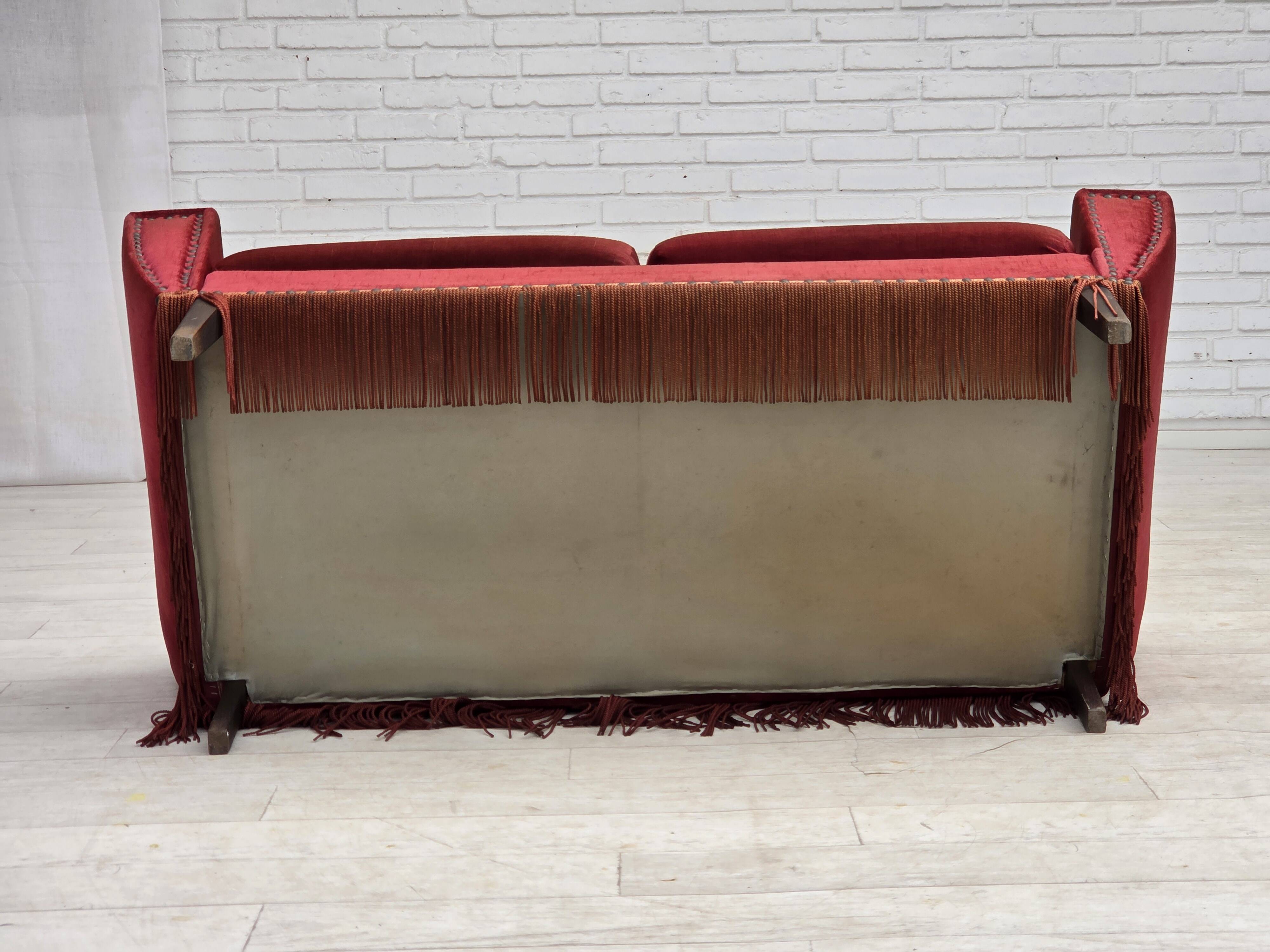 1970s, Danish 2-seater sofa, red furniture velour.
