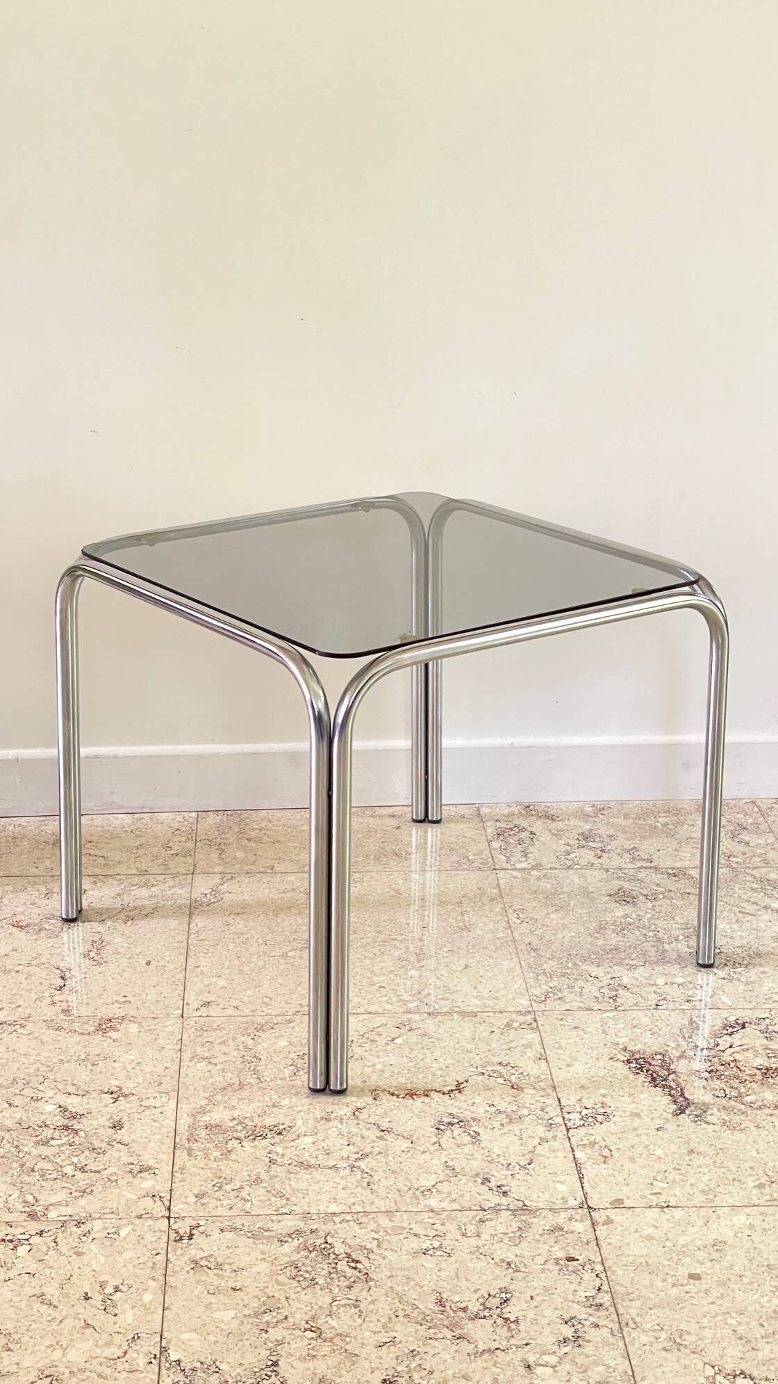 1970s coffee table glass and chrome steel