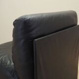 Black leather pouffe/armchair, Italian design, 1960s, production: Italy
