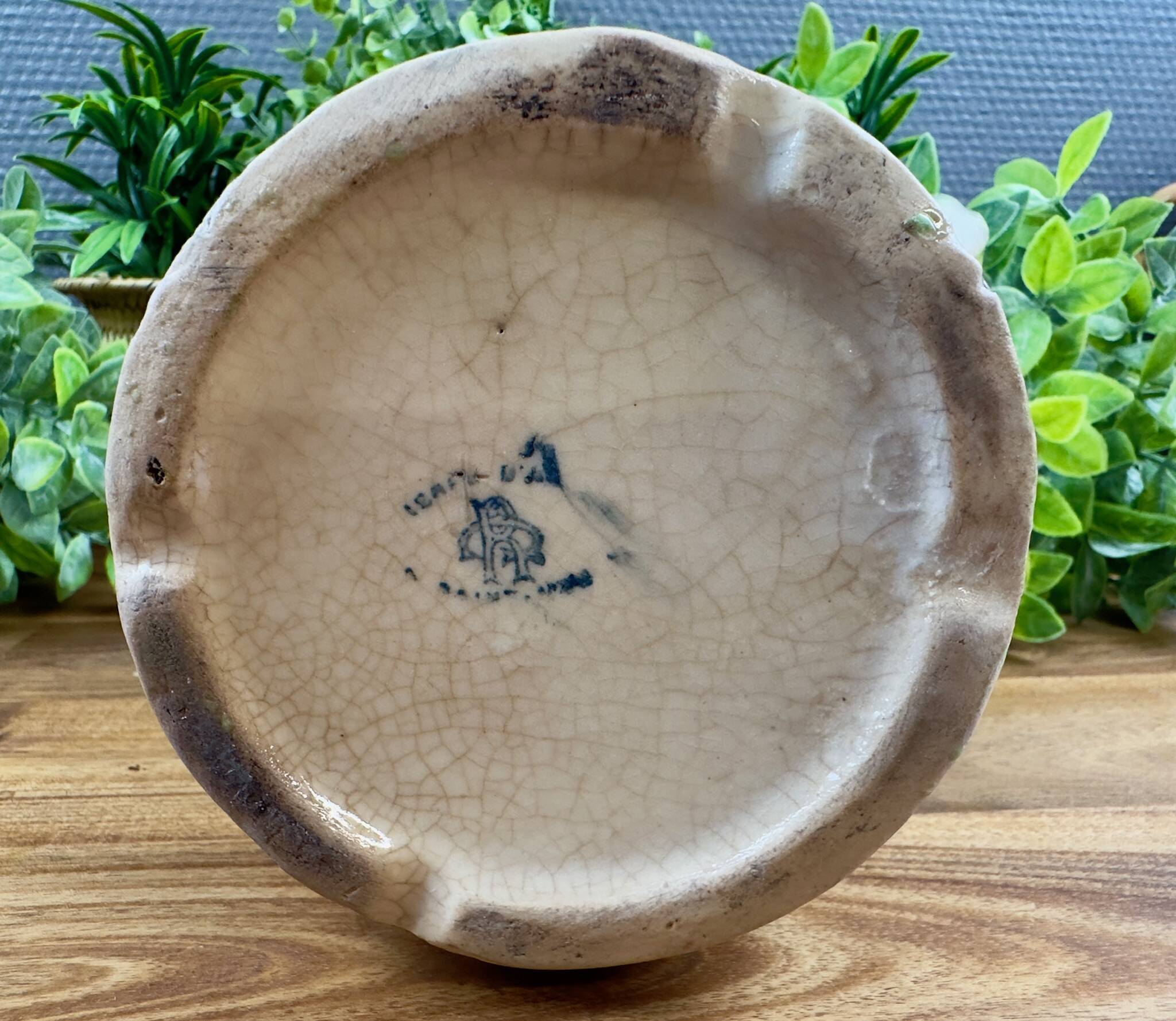 Vintage blue floral ceramic pitcher.