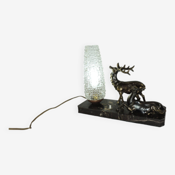 Lampe de table marbre et régule /cerf et biche /vintage