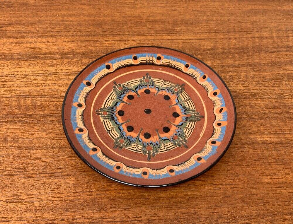 Vintage wall plate in hand-painted ceramic, 1970s
