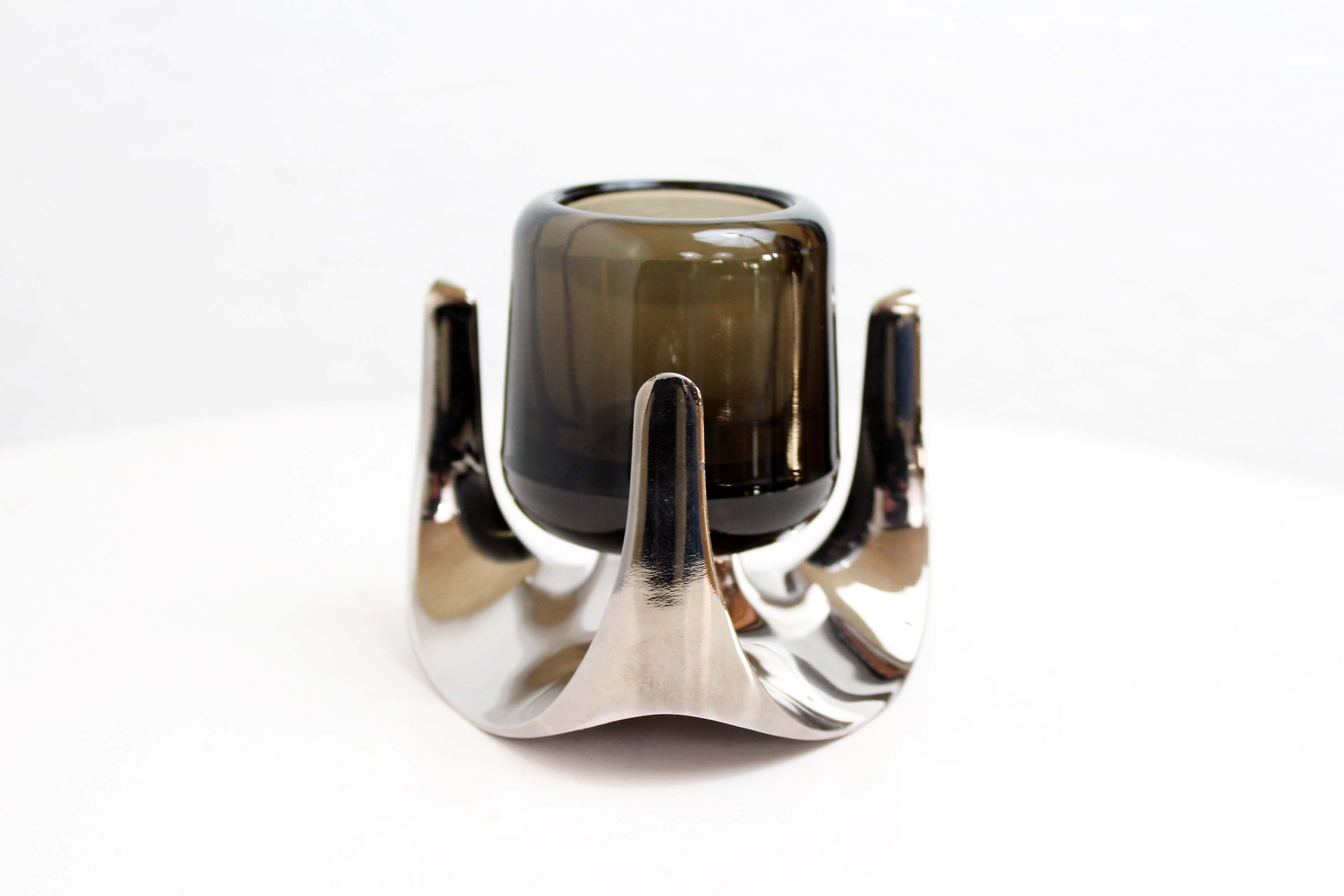 Bougeoir années 70 par Fritz Nagel en chrome et verre fumé