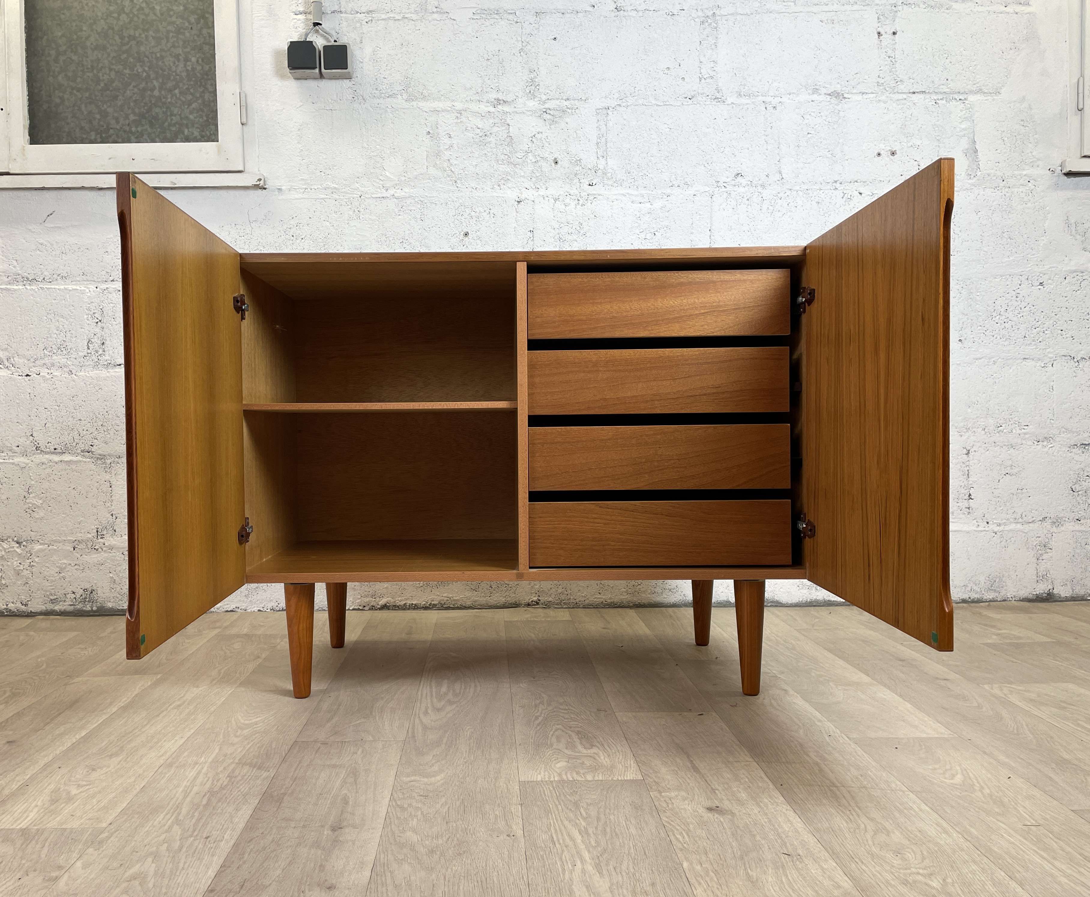 Vintage Scandinavian teak sideboard with full doors, 60s