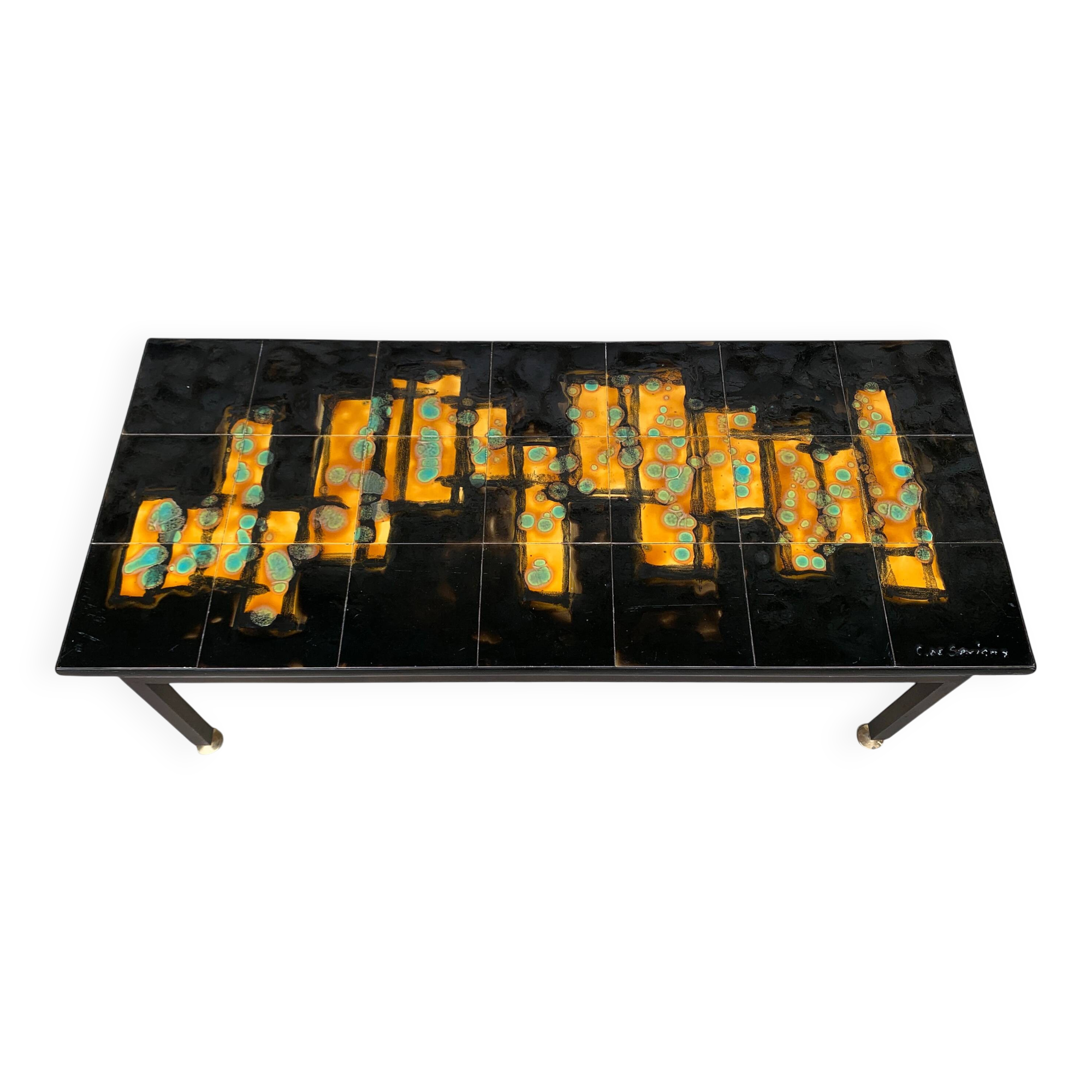 Modernist ceramic coffee table, C. de Savigny, France, 1960s
