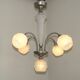 French Art Deco chandelier in silver-finished brass with 5 lights, Clichy white glass 4456.