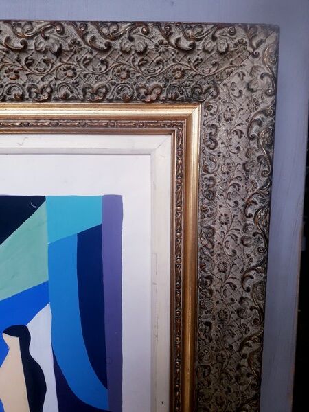 Cubist gouache painting, still life, anonymous 1970