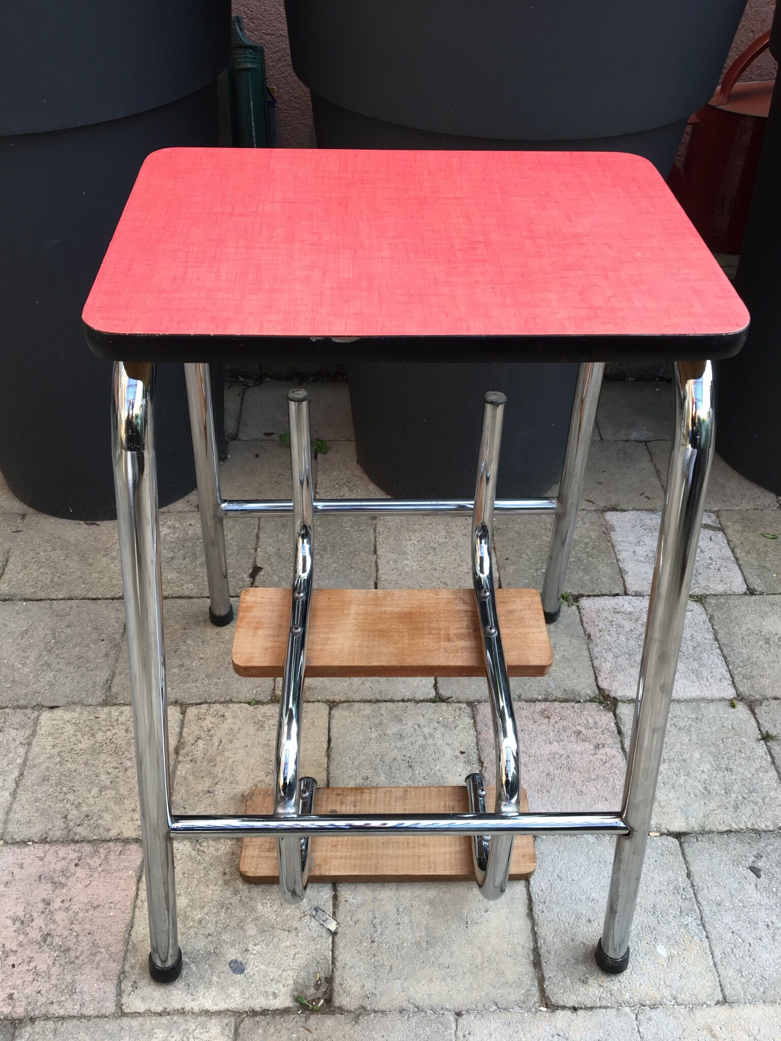 Red formica stool stepladder