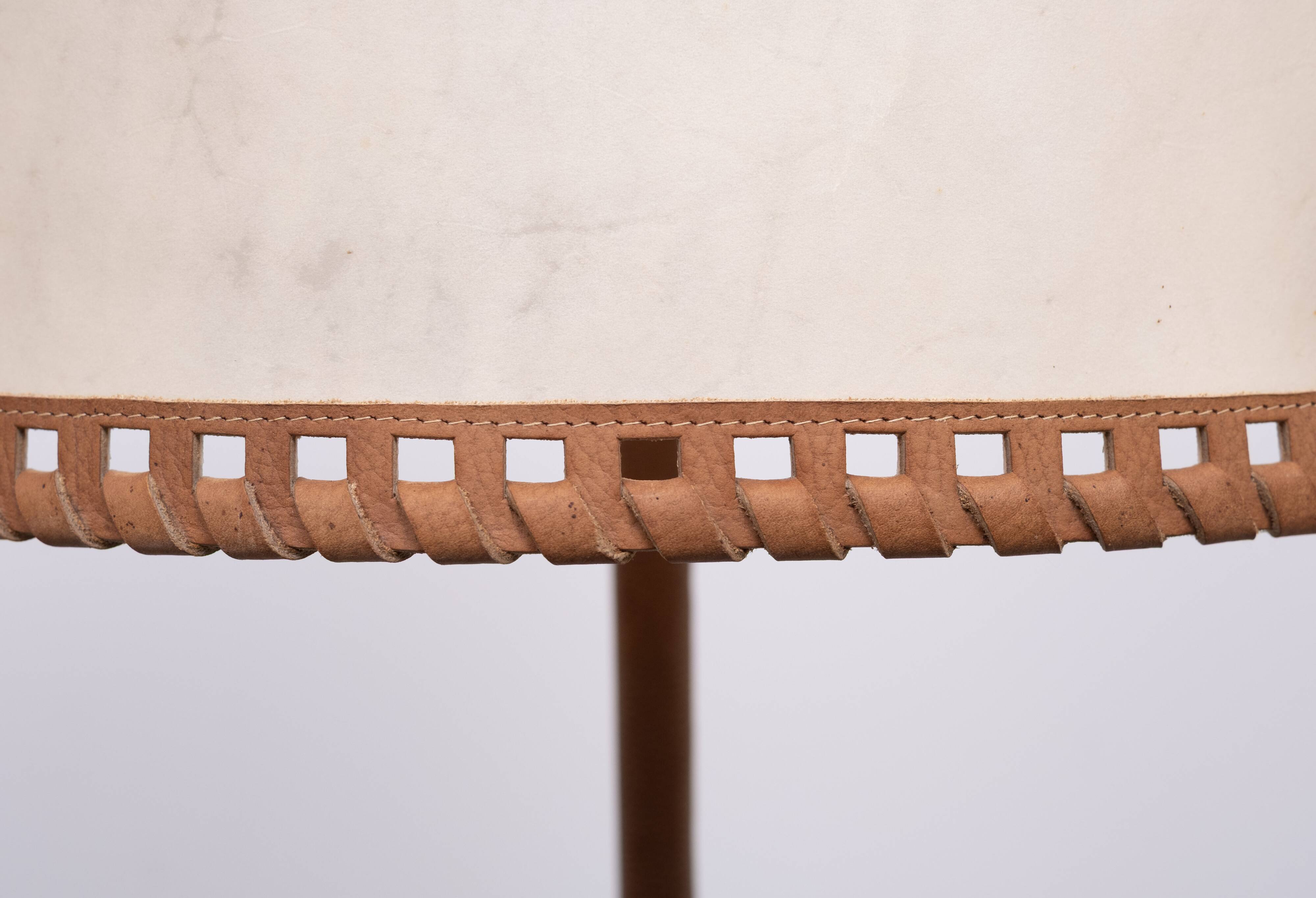 Floor lamp Charlotte Wawer parchment Shade Brass details 1950s Germany