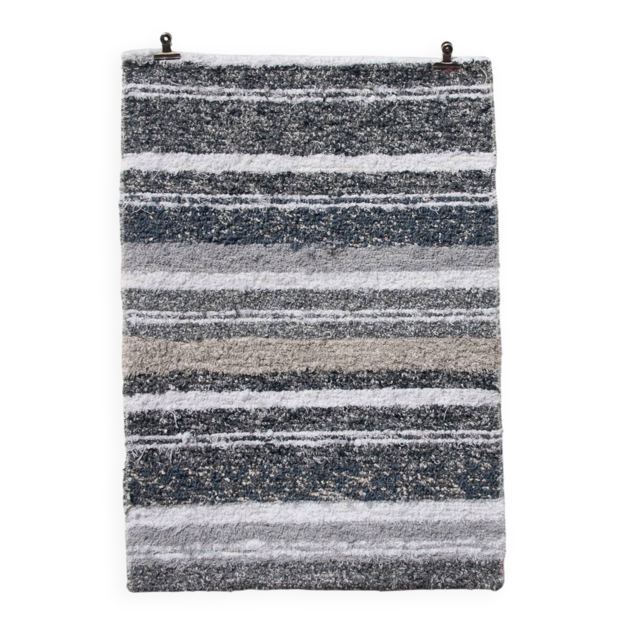 Handwoven recycled cotton rug - Grey and white