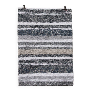Handwoven recycled cotton rug - Grey and white