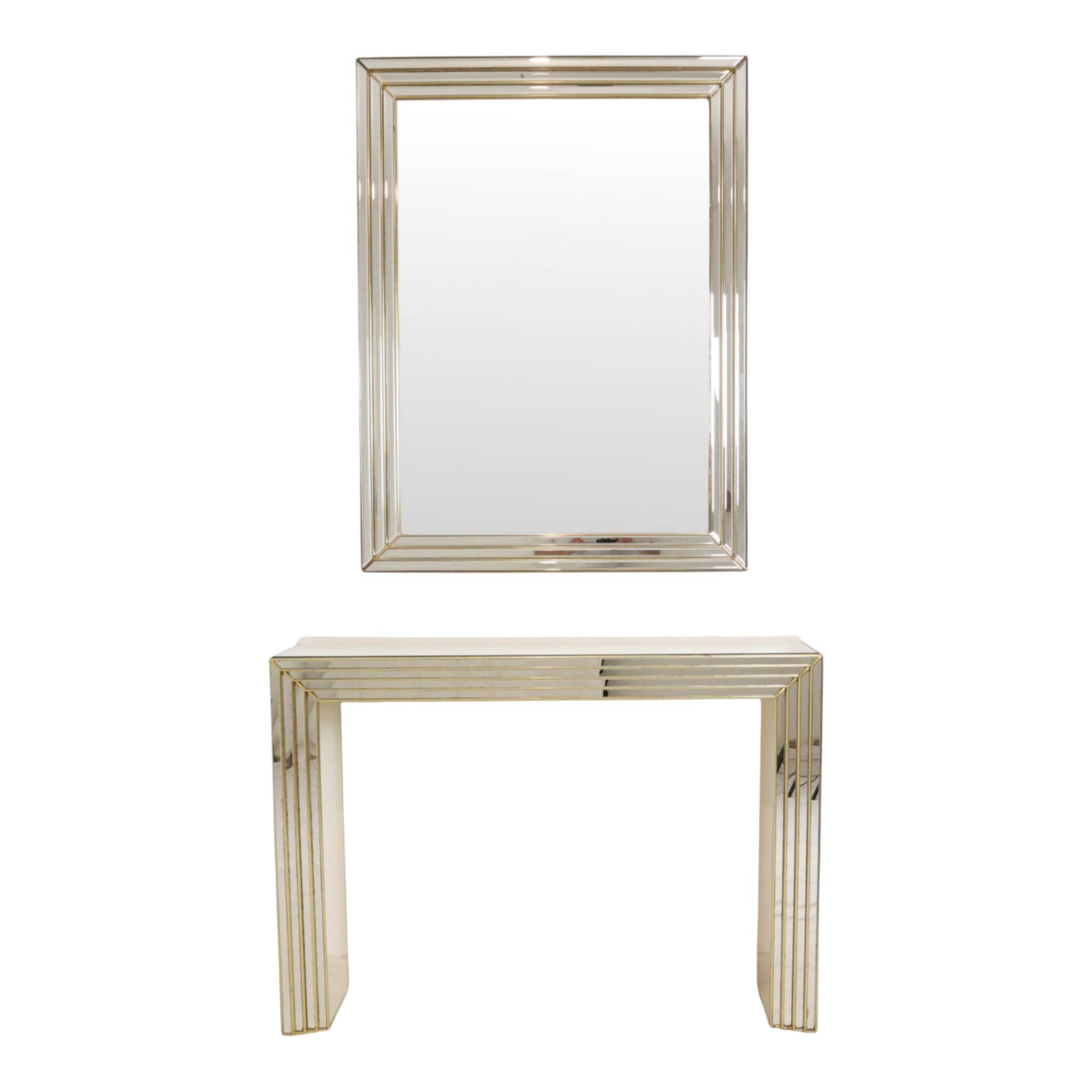 Miroir avec console argentés et dorés – Deknudt