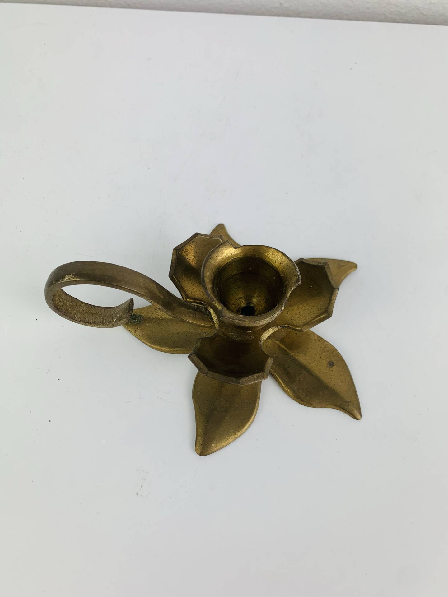 Vintage golden brass flower candlestick