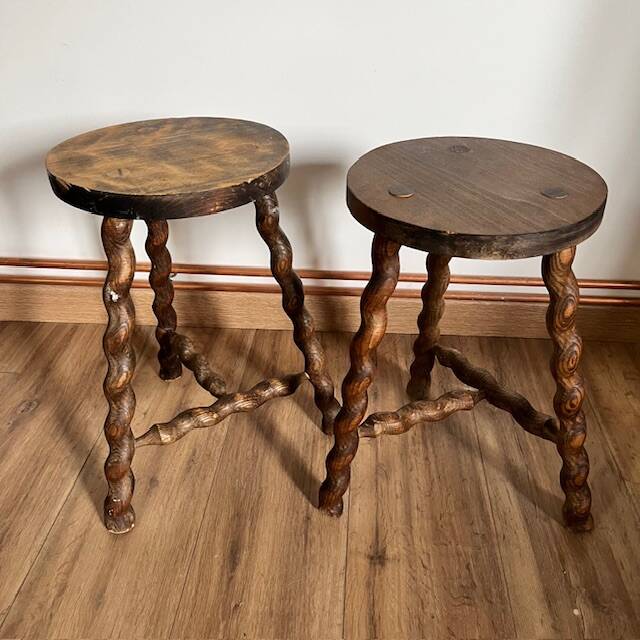 Pair of turned wooden stools