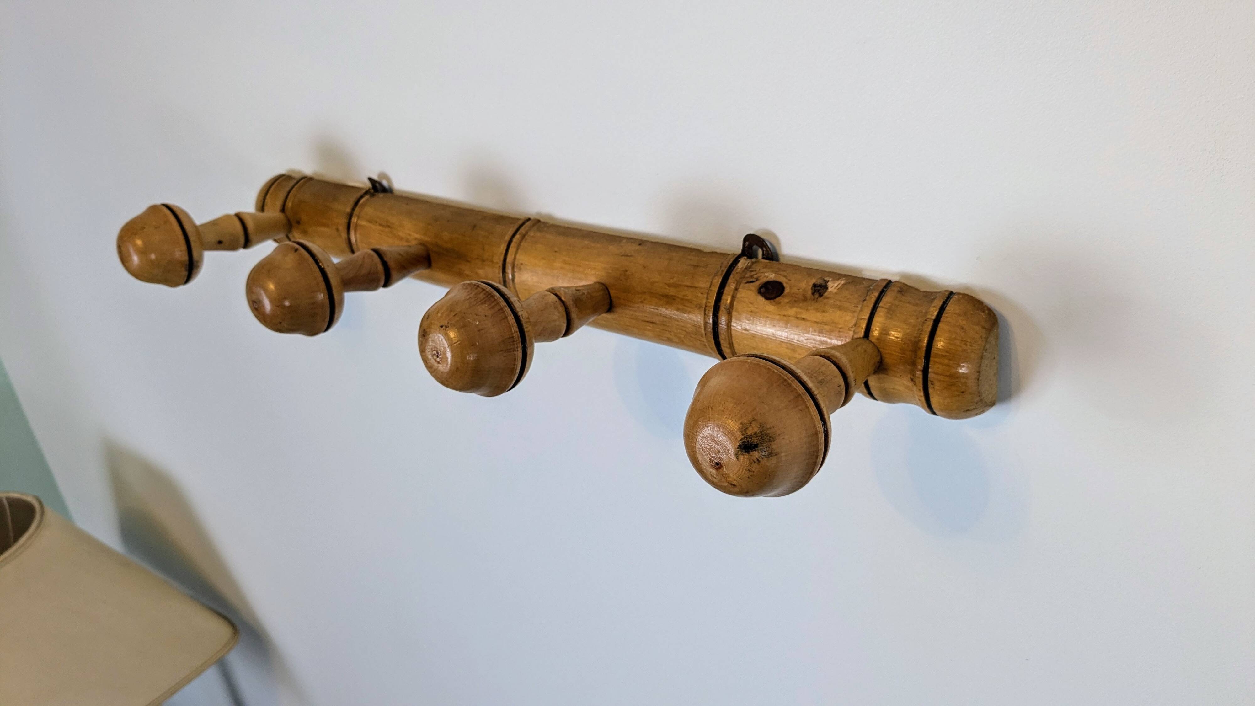Vintage bamboo wall hook with 4 hooks – bohemian chic style