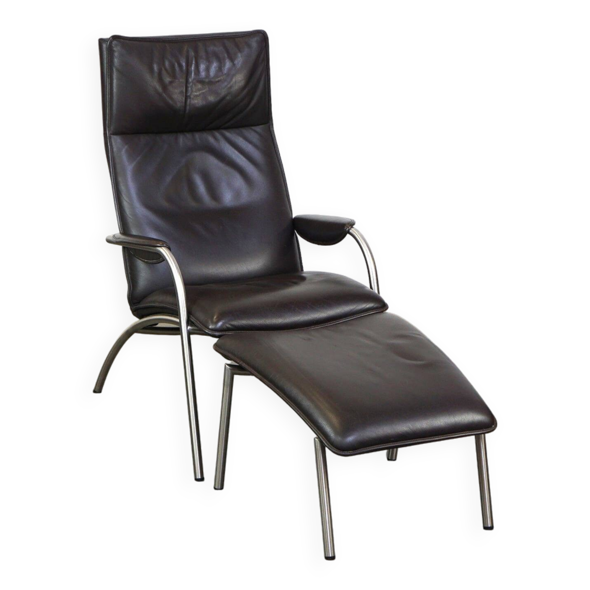 Dark brown leather design armchair + footstool De Sede DS 270