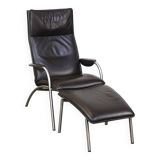 Dark brown leather design armchair + footstool De Sede DS 270