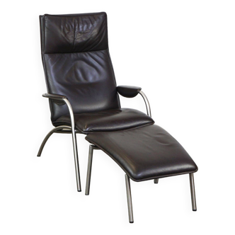 Dark brown leather design armchair + footstool De Sede DS 270