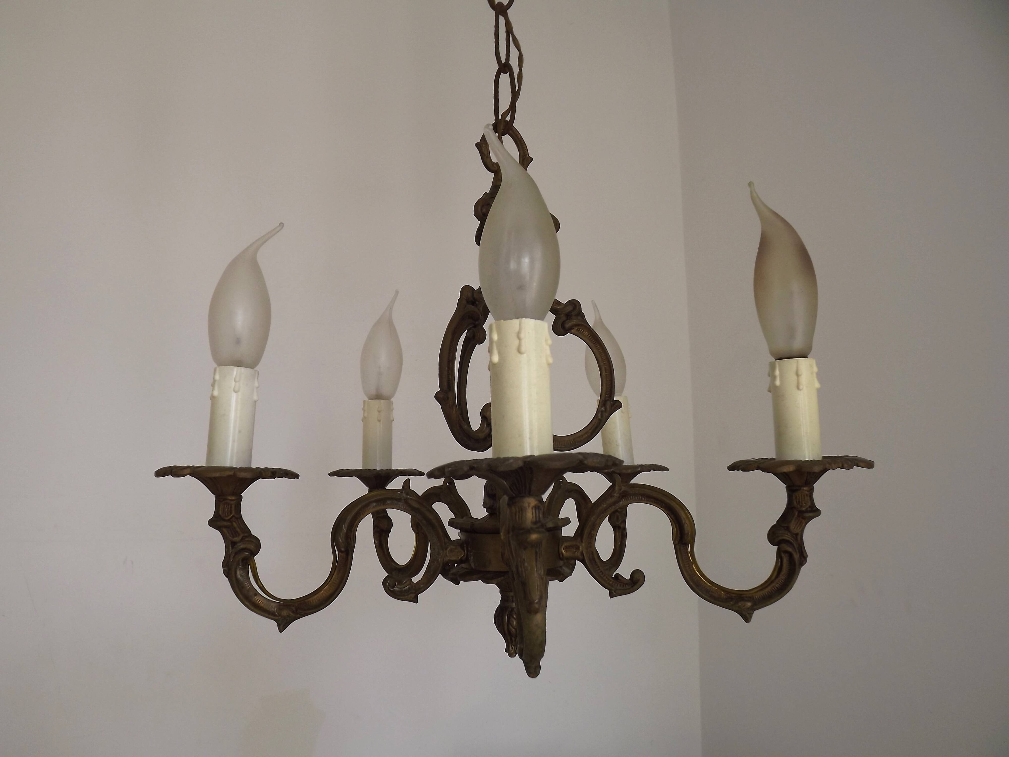 Elegant French Antique Bronze 5 Light 3 Sided Cage Style Chandelier
