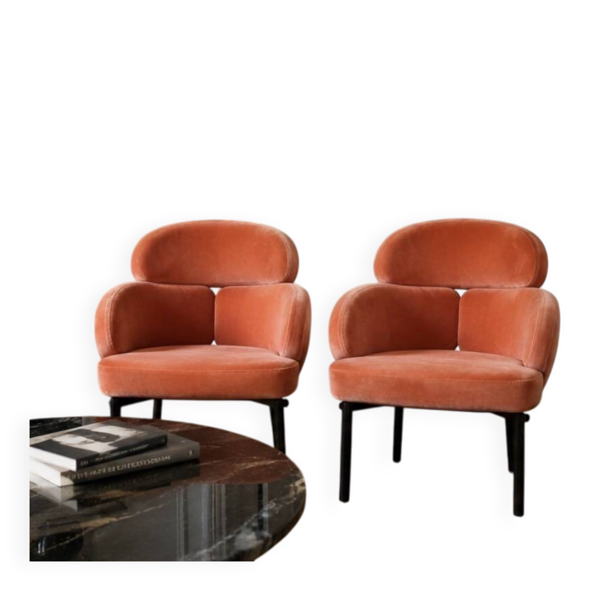 Paire de fauteuils italiens en velours corail, années 70