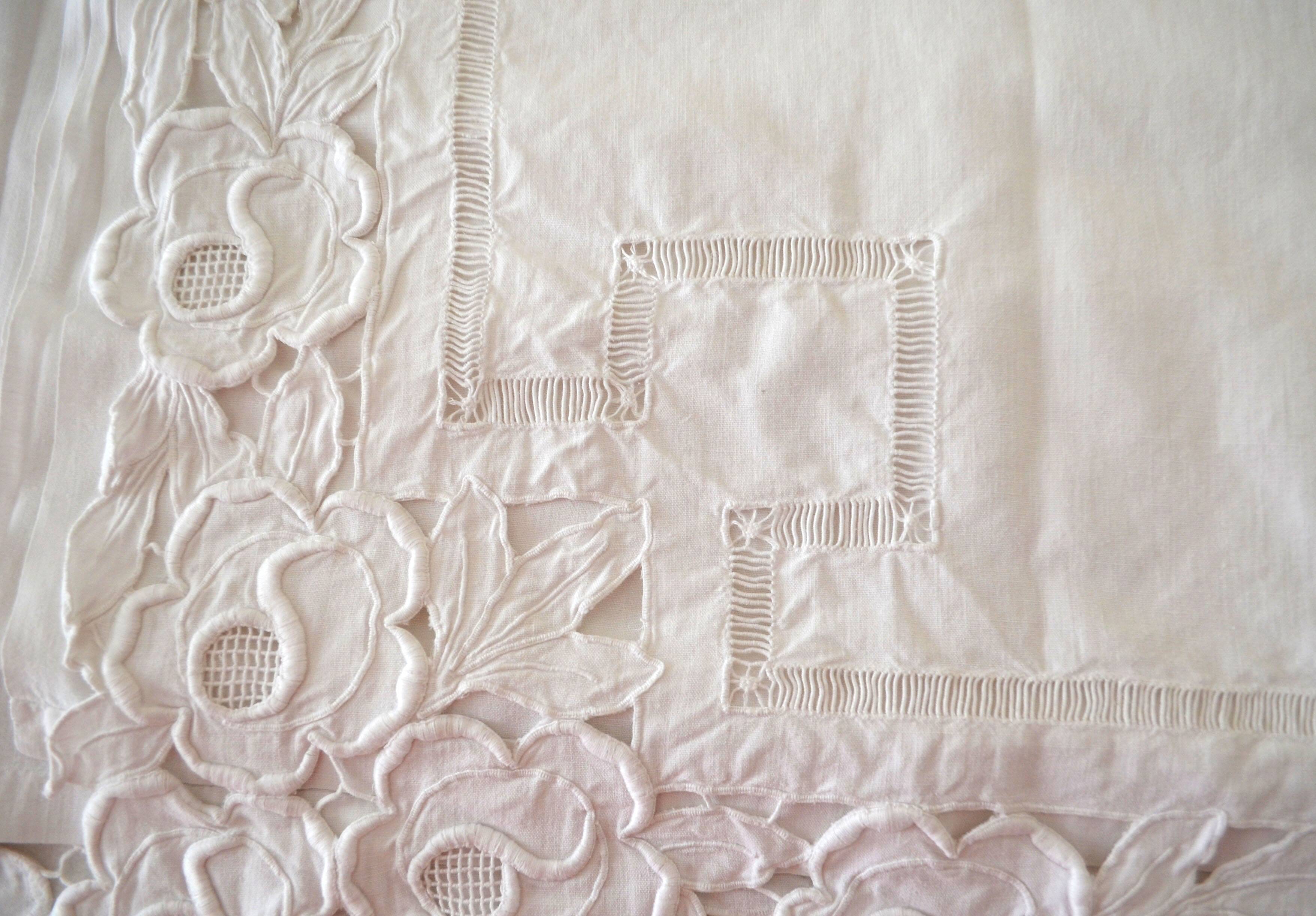 old linen sheet with brogue embroidery and monogram