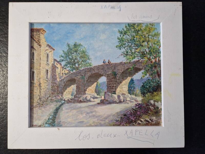 Christian Xapella (1927-2021) - Oil on canvas - Landscape with a bridge, near Carcassonne