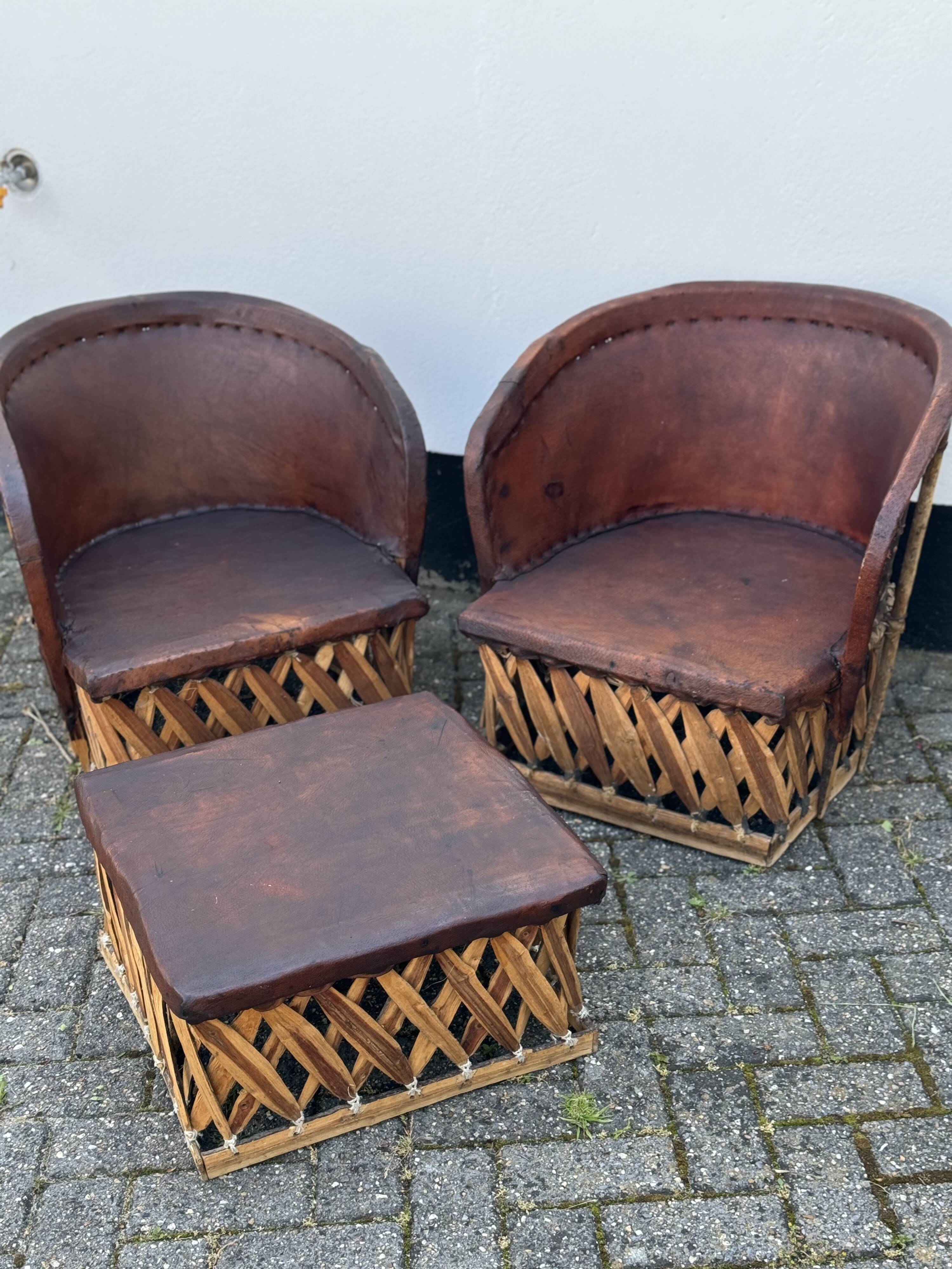 Vintage Mexican Equipale chairs and table
